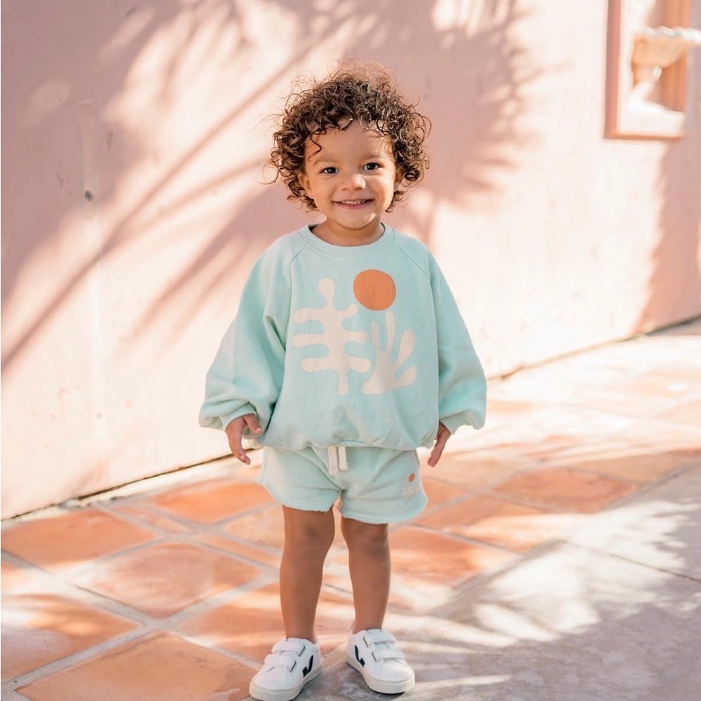 Little Urban Apparel Kids Pastel Aqua Boxy Sweatshirt Abstract Design 2-3 years